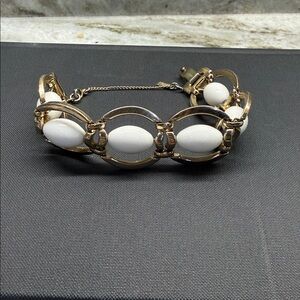 Monet Gold and White Oval Link Bracelet “dirty white milk”
